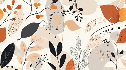 Abstract Floral Pattern with Earthy Tones and Simple Shapes