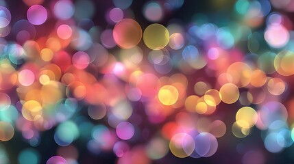 Vibrant colorful bokeh lights glowing on soft blurred background for festive celebration, dreamy holiday design, or elegant party atmosphere