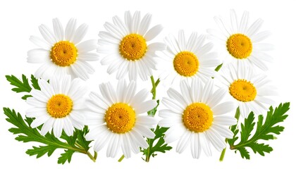 Group of white daisies with green leaves