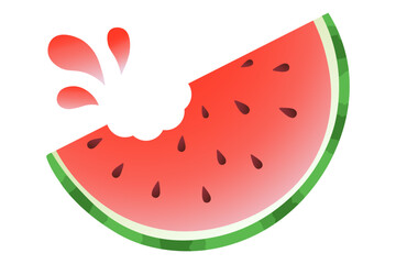 Fresh juicy watermelon slice with seeds and splash, isolated on a transparent background. Summer fruit vector illustration