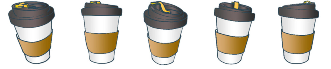 Cute Coffee Cup with Yellow Lid and Brown Sleeve Hand Drawn Illustration