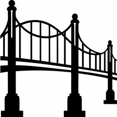Silhouette of a suspension bridge with ornate pillars and cables in a simple black and white design