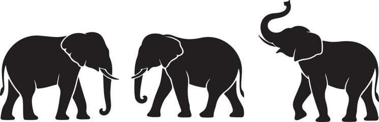 "Majestic Elephant Silhouettes"
"Four Elephants in Motion"
"Graceful Giants in Black and White"