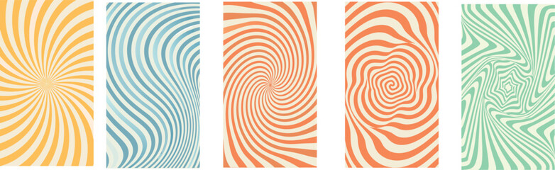 Abstract Swirl and Wave Striped Patterns Set