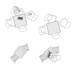 Vector Top View of People Eating and Chatting in Coffee Shop Scene