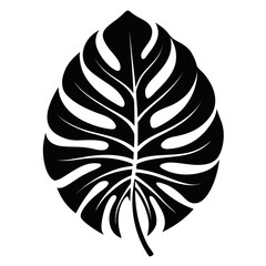 Monstera Deliciosa Leaf Black Silhouette Tropical Plant Illustration Isolated on White Background Vector Graphic