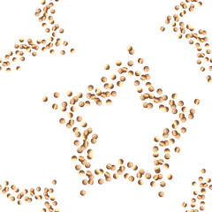 Golden glitter star seamless pattern watercolor illustration. Golden confetti in the shape of a star. Shiny ornament for New Year, gift wrap, textiles. Starry sky background, space