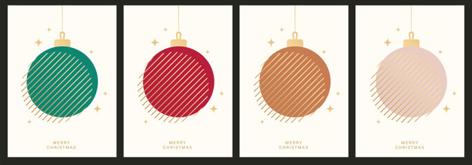 Christmas and Happy Holidays invitation card design vector. Minimal Happy New Year, Christmas bauble on beige background. Design for Season's Greeting, Christmas, cover.