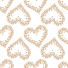 Glitter heart seamless pattern watercolor illustration. Golden confetti in the shape of a heart for Valentine's Day. Shiny ornament for New Year, gift wrap, textiles