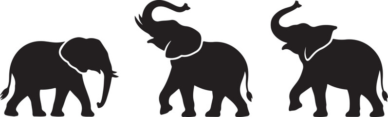 "Majestic Elephant Silhouettes"
"Four Elephants in Motion"
"Graceful Giants in Black and White"