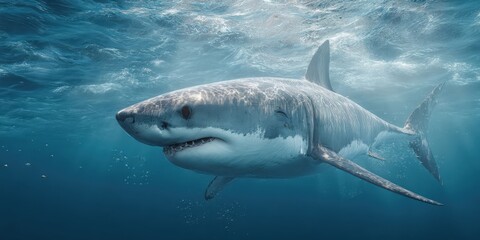 Cute Full-Body Shark Illustration in Ocean for Kids' Education and Entertainment