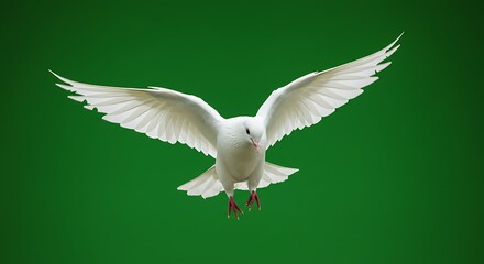 Fototapeta premium Serene White Dove in Flight Against Green Background