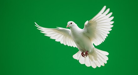 Obraz premium Majestic White Dove in Flight Against Vibrant Green