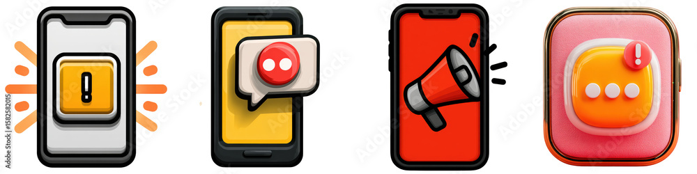 Aufkleber collection of stylized smartphone icons representing notifications and alerts isolated on transparen