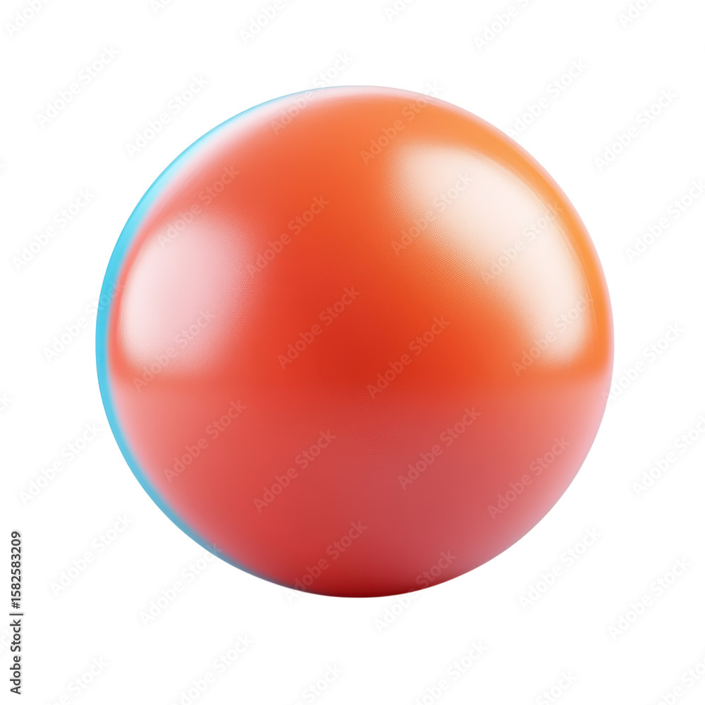 Poster red orange sphere with glowy blue edges matte surface 3d render minimalist on transparent background