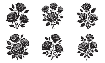 Elegant Black and White Rose Bouquet Silhouette Set