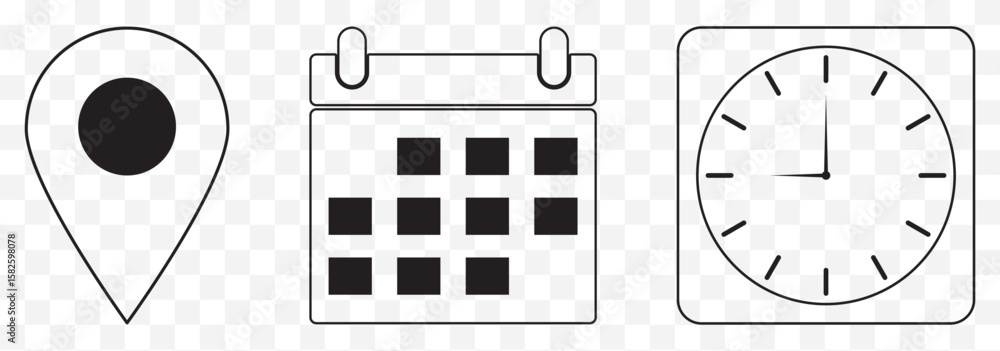 Poster address. time, and date icon vector. event elements. address. time, and date icon vector. event elem