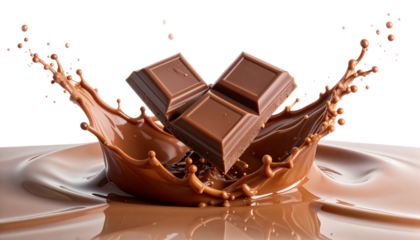 Luscious Chocolate Bar Splashing in Swirling Liquid