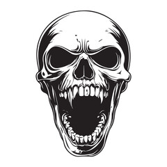 Fototapeta premium Terrifying screaming skull vector silhouette, Skull Tattoo Vector Art Illustration, Human skull vector illustration, Detailed vintage art silhouette of a human skull 