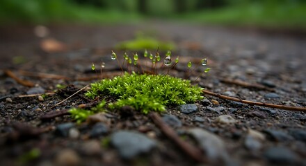 Dewdrops on Moss: A Tiny Oasis of Green