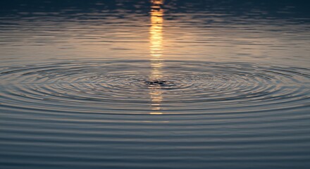 Serene Sunset Reflection on Calm Water Surface with Ripples