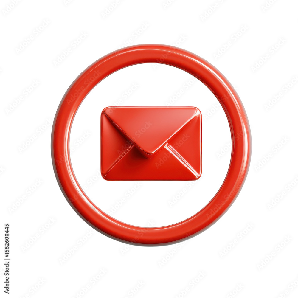 Poster red glossy email icon in circle communication notification and business on transparent background