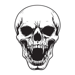 Obraz premium Terrifying screaming skull vector silhouette, Skull Tattoo Vector Art Illustration, Human skull vector illustration, Detailed vintage art silhouette of a human skull 