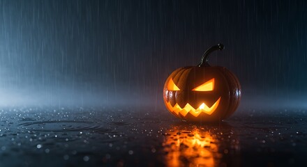 Spooky Rainy Night: Jack-o'-lantern in the Dark
