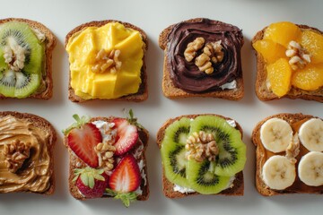 Colorful and Delicious Fruit Toast with Nuts and Spreads