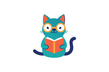 Obraz premium Cat Wearing Glasses And Reading A Book Clean