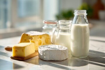 Fresh Dairy Products on a Kitchen Counter with Sunlight