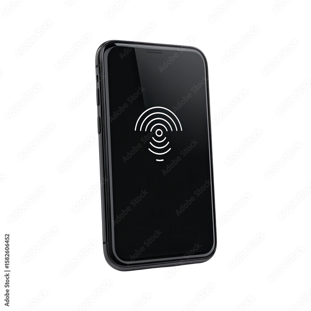 Poster modern device wireless communication technology phone black screen ui on transparent background