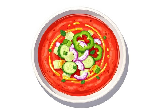 red gazpacho soup with vegetables, top view clip art preview