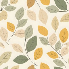 Elegant leaves seamless pattern. Fall season foliage with abstract botanical design. Nature inspired motif for textile, wallpaper, and background.