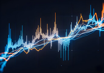 Dynamic data visualization showing financial trends and market analysis.