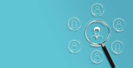 HR, or CRM. concept of company service to recruit customers, network links worldwide, hiring, and recruitment process manage.