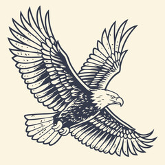 Obraz premium retro-eagle-in-flight--sharp-line-details-with-dis.eps