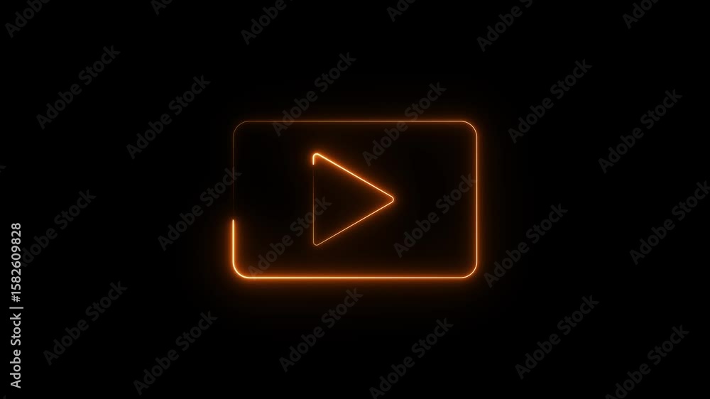 Poster neon media player button icon animation on black background. glowing audio neon play button motion. 