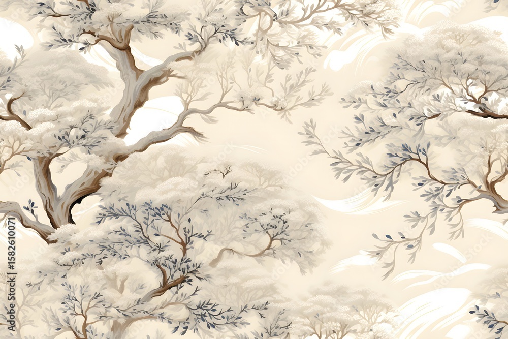 Aufkleber seamless pattern with stylized beige and grey trees and branches on a light background. abstract nat