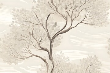 Abstract tree branches and leaves forming a seamless nature pattern. Minimalist graphic art for design and decoration.
