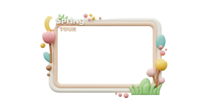 Delicate pastel floral frame with blooming elements and soft color palette creating a vibrant border