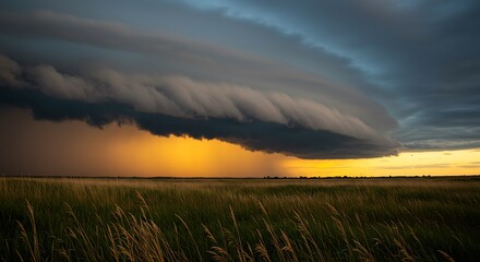 Majestic Shelf Cloud Over Golden Prairie Sunset