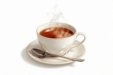 Naklejka premium Creamy tea in a white cup, steaming gently