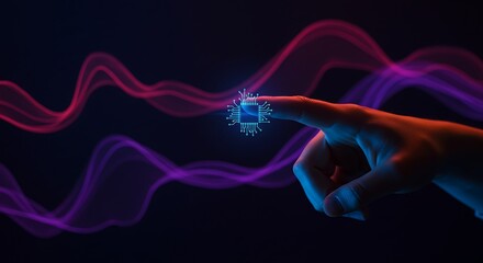 Digital Innovation:  A Hand Interacting with Futuristic Technology