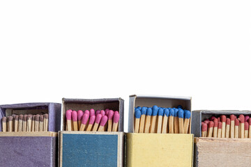 old matchbox moving horizontally on white background