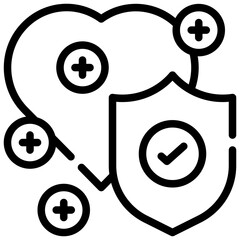 protect shield heart mental health simple line icon