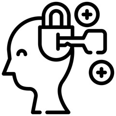 unlock mind mental health think simple line icon