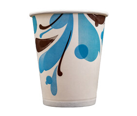 disposable paper coffee cup on white background