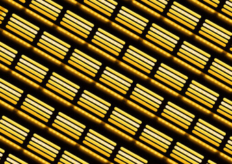 black and yellow LED light strip against a black background. The image captures the smooth, glossy...