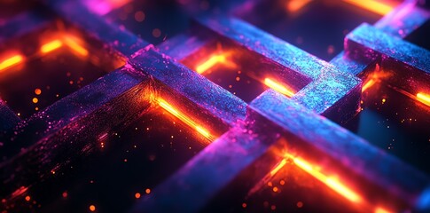 Fototapeta premium Futuristic Neon Circuit Board with Glowing Lines and Sparks in Dark Environment